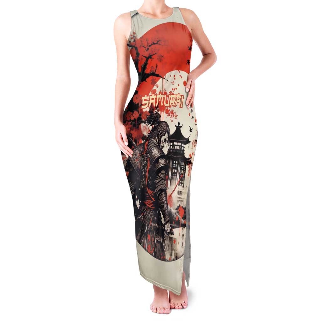 Samurai Warrior Japan Family Matching Tank Maxi Dress and Hawaiian Shirt Red-blossomed Tree Classic Japanese Stylized - Wonder Print Shop