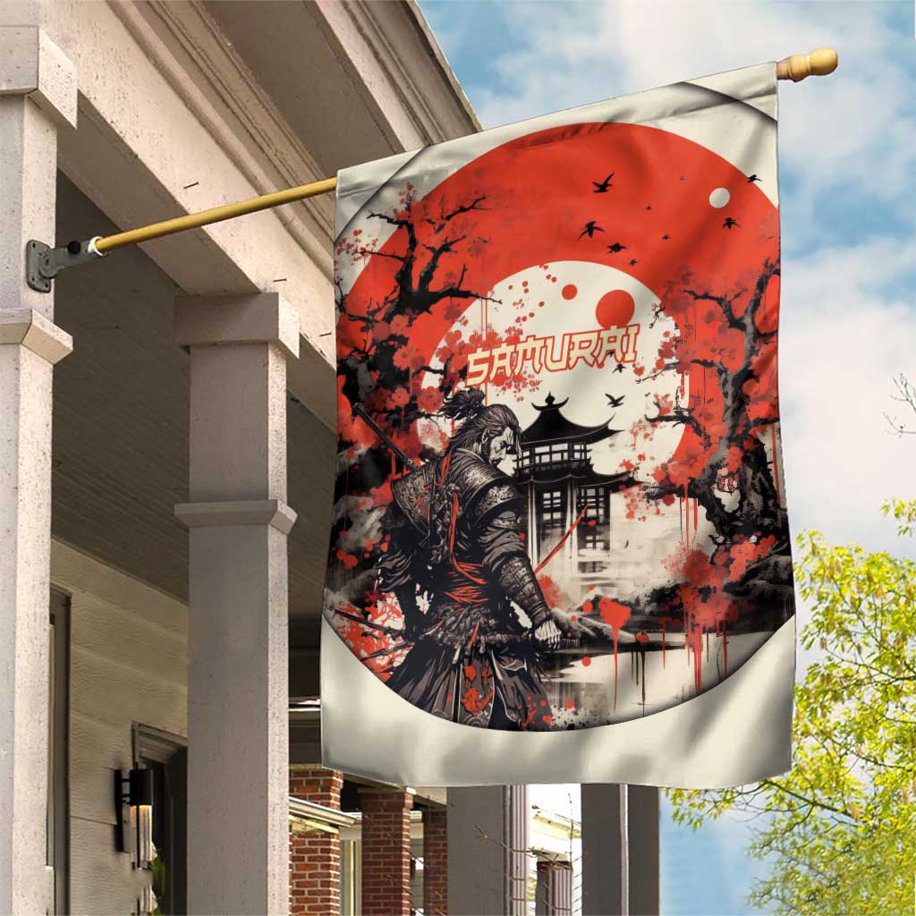 Samurai Warrior Japan Garden Flag Red-blossomed Tree Classic Japanese Stylized - Wonder Print Shop