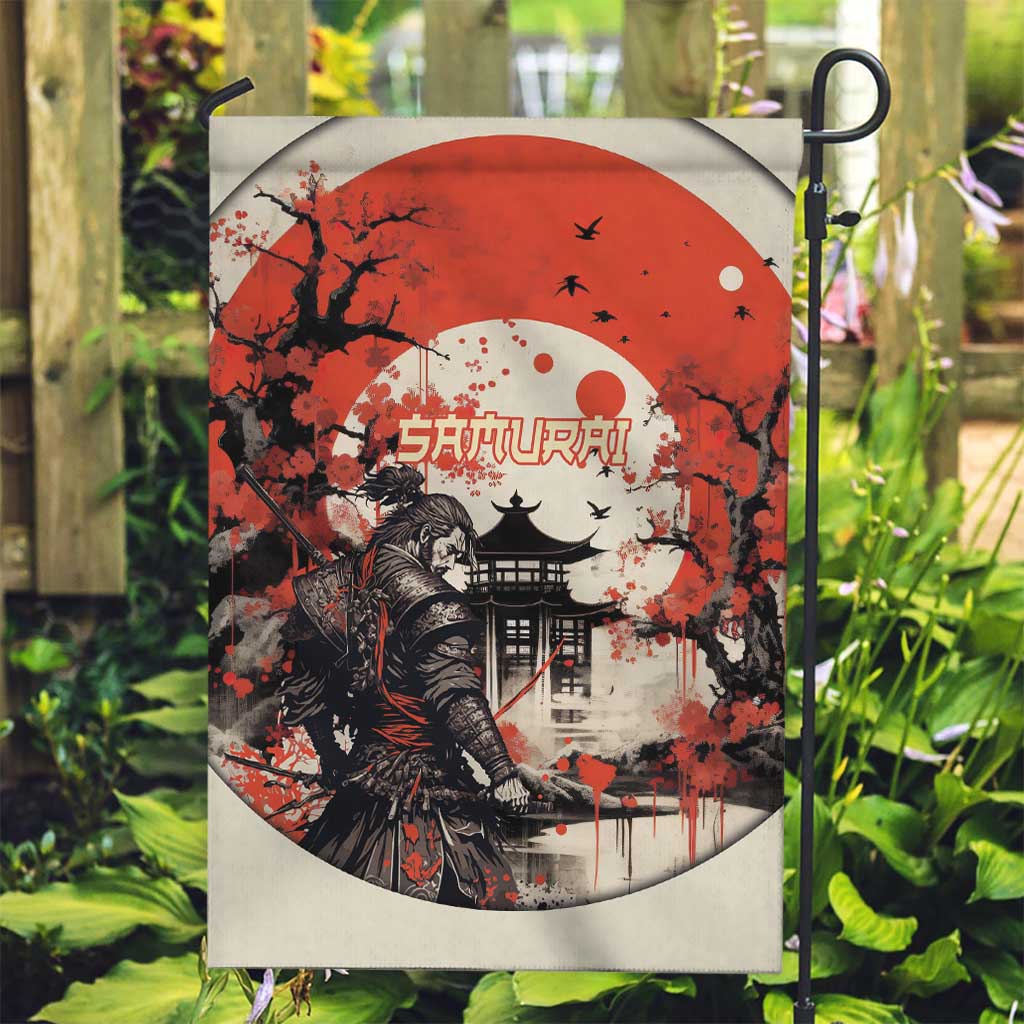 Samurai Warrior Japan Garden Flag Red-blossomed Tree Classic Japanese Stylized - Wonder Print Shop