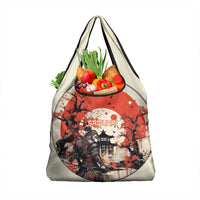 Samurai Warrior Japan Grocery Bag Red-blossomed Tree Classic Japanese Stylized - Wonder Print Shop