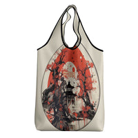 Samurai Warrior Japan Grocery Bag Red-blossomed Tree Classic Japanese Stylized - Wonder Print Shop