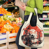 Samurai Warrior Japan Grocery Bag Red-blossomed Tree Classic Japanese Stylized - Wonder Print Shop