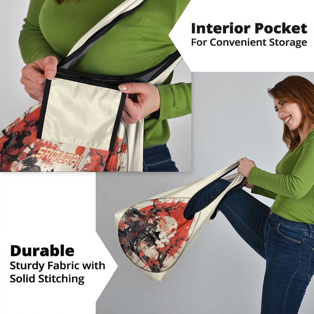 Samurai Warrior Japan Grocery Bag Red-blossomed Tree Classic Japanese Stylized - Wonder Print Shop