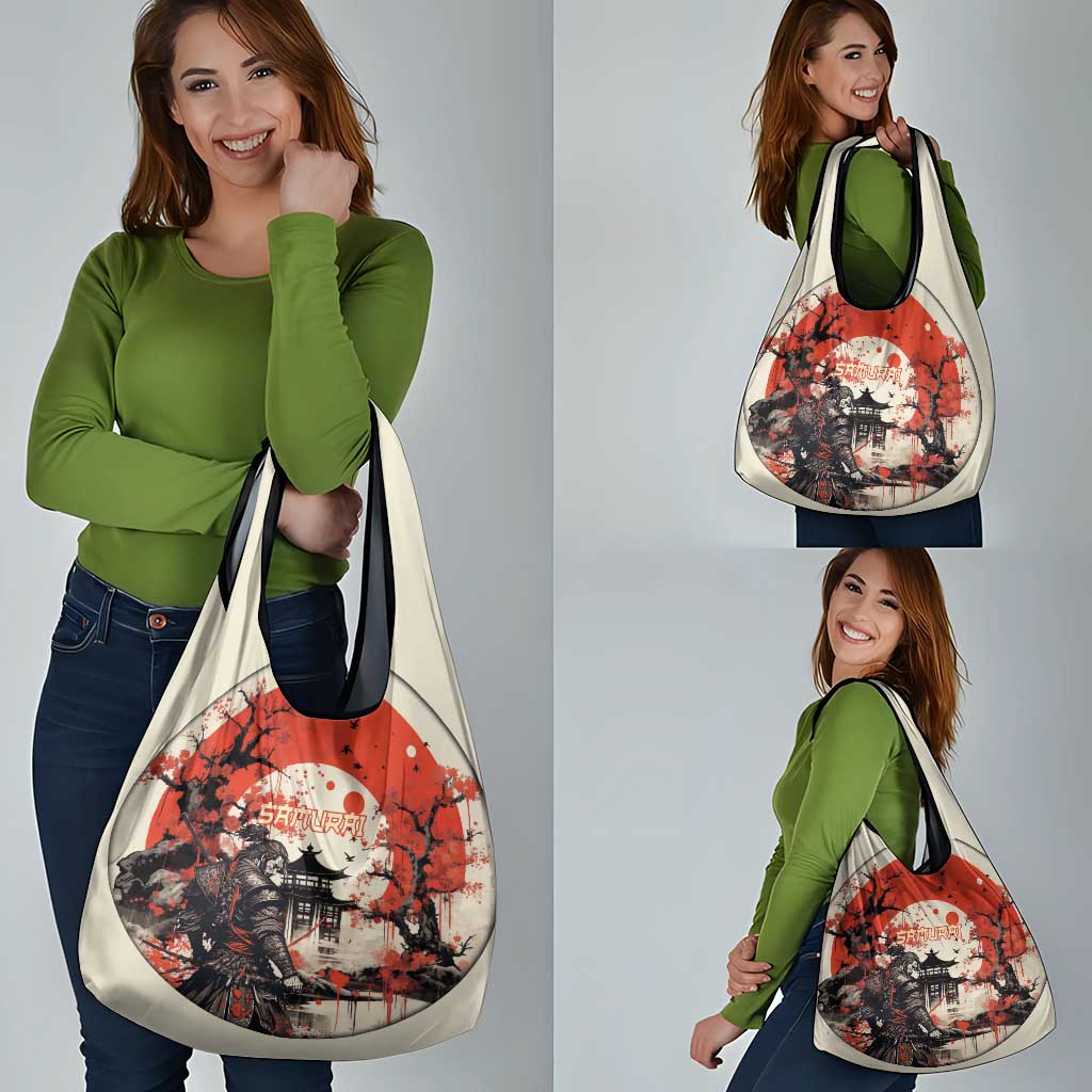 Samurai Warrior Japan Grocery Bag Red-blossomed Tree Classic Japanese Stylized - Wonder Print Shop