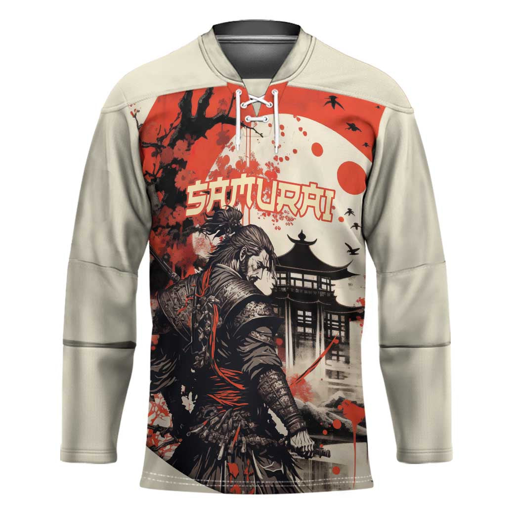 Samurai Warrior Japan Hockey Jersey Red-blossomed Tree Classic Japanese Stylized - Wonder Print Shop