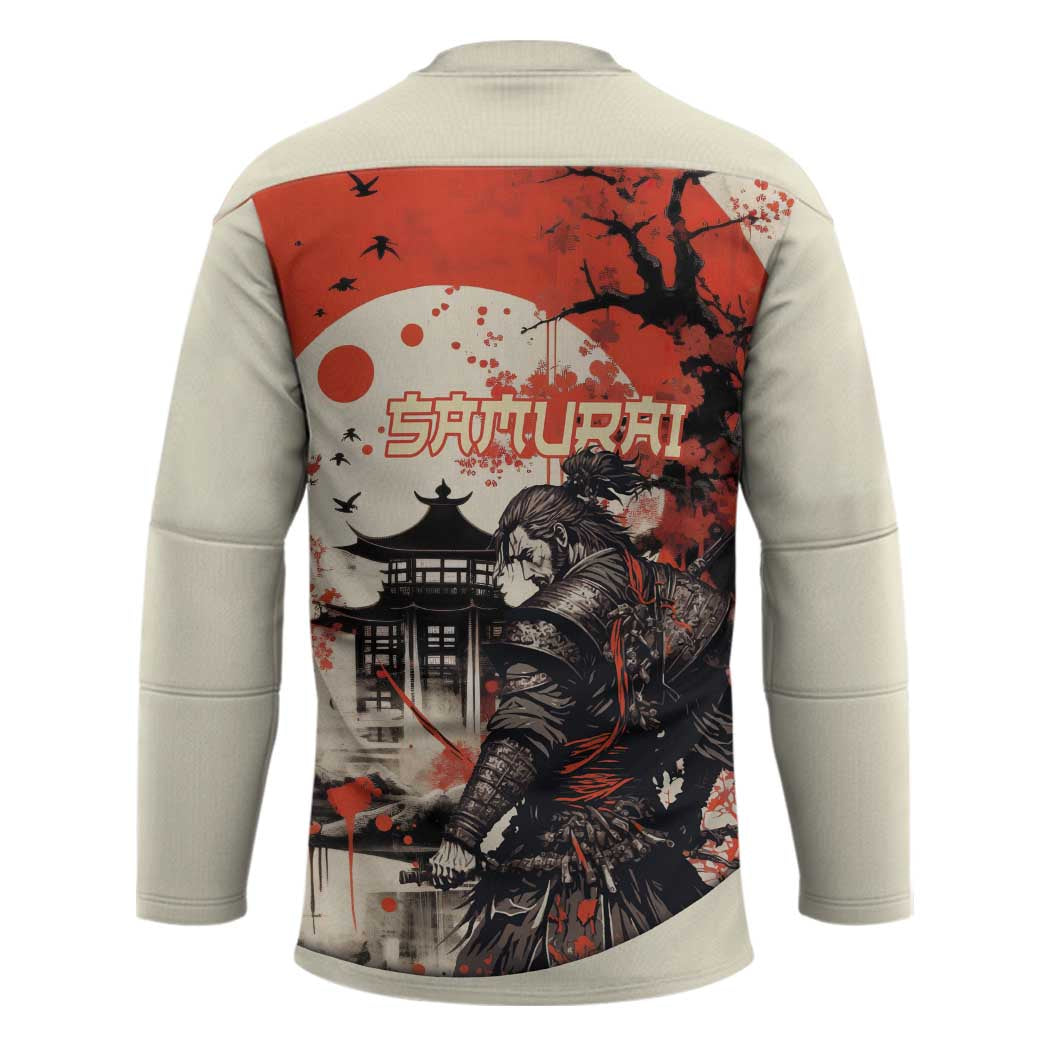 Samurai Warrior Japan Hockey Jersey Red-blossomed Tree Classic Japanese Stylized - Wonder Print Shop