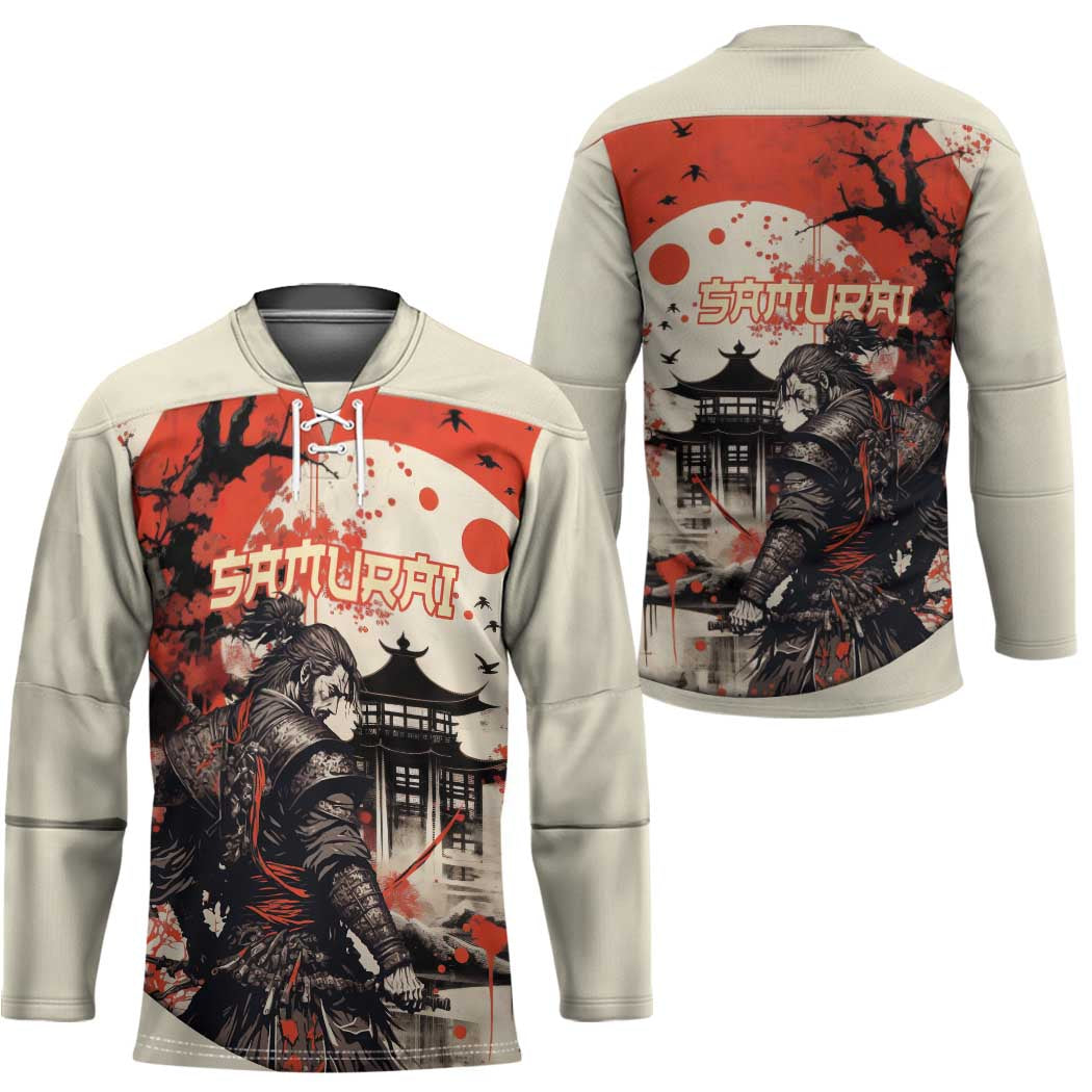 Samurai Warrior Japan Hockey Jersey Red-blossomed Tree Classic Japanese Stylized - Wonder Print Shop