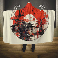 Samurai Warrior Japan Hooded Blanket Red-blossomed Tree Classic Japanese Stylized - Wonder Print Shop