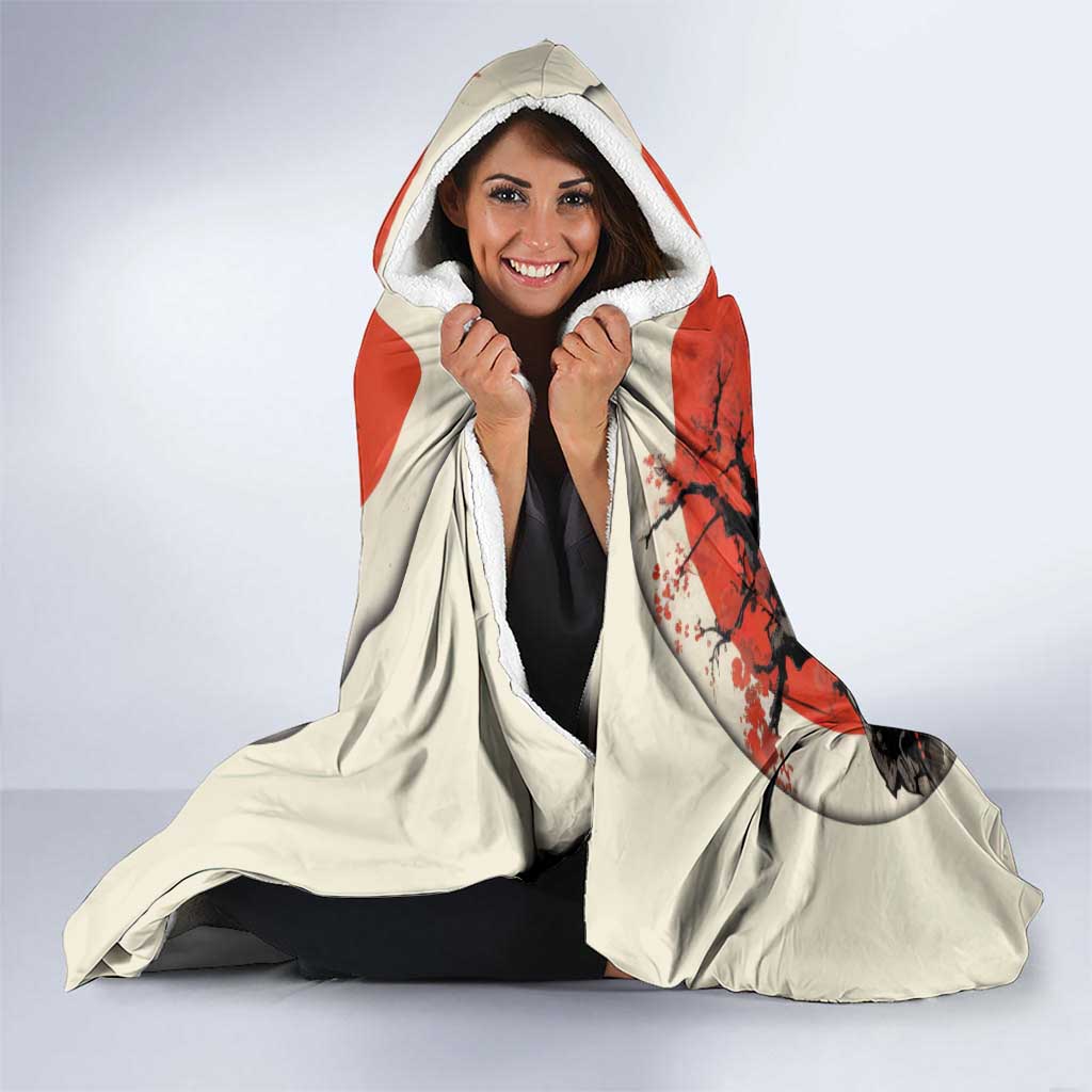 Samurai Warrior Japan Hooded Blanket Red-blossomed Tree Classic Japanese Stylized - Wonder Print Shop