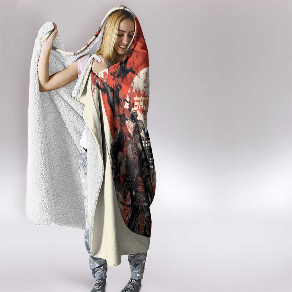 Samurai Warrior Japan Hooded Blanket Red-blossomed Tree Classic Japanese Stylized - Wonder Print Shop