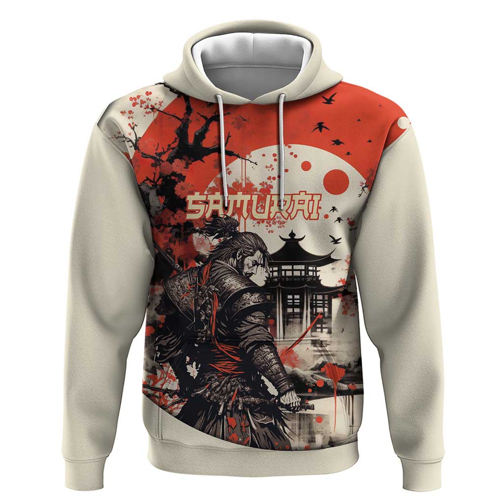 Samurai Warrior Japan Hoodie Red-blossomed Tree Classic Japanese Stylized - Wonder Print Shop