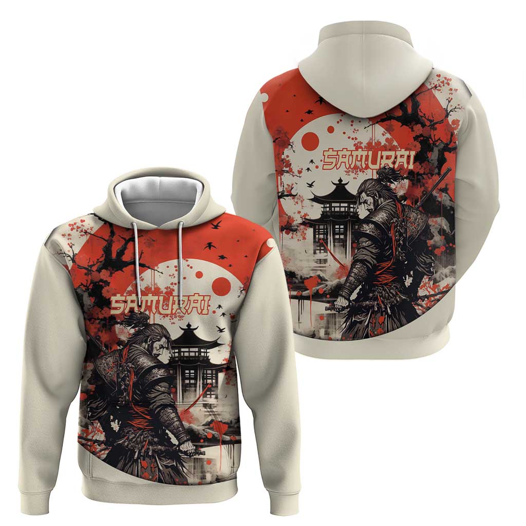 Samurai Warrior Japan Hoodie Red-blossomed Tree Classic Japanese Stylized - Wonder Print Shop