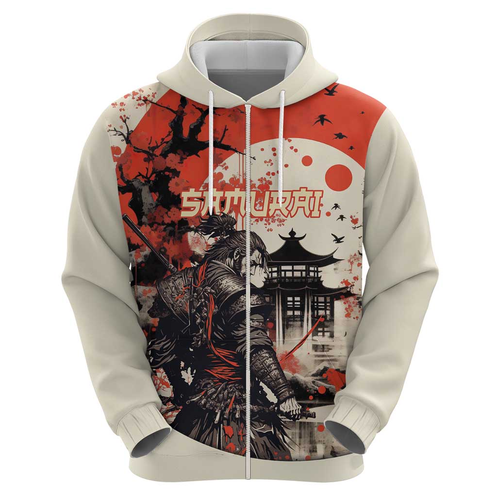 Samurai Warrior Japan Hoodie Red-blossomed Tree Classic Japanese Stylized - Wonder Print Shop