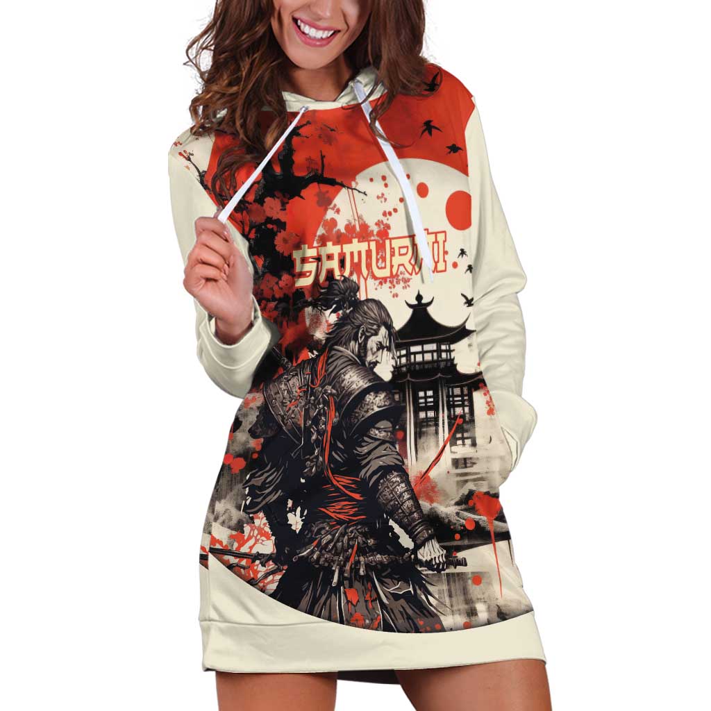Samurai Warrior Japan Hoodie Dress Red-blossomed Tree Classic Japanese Stylized - Wonder Print Shop