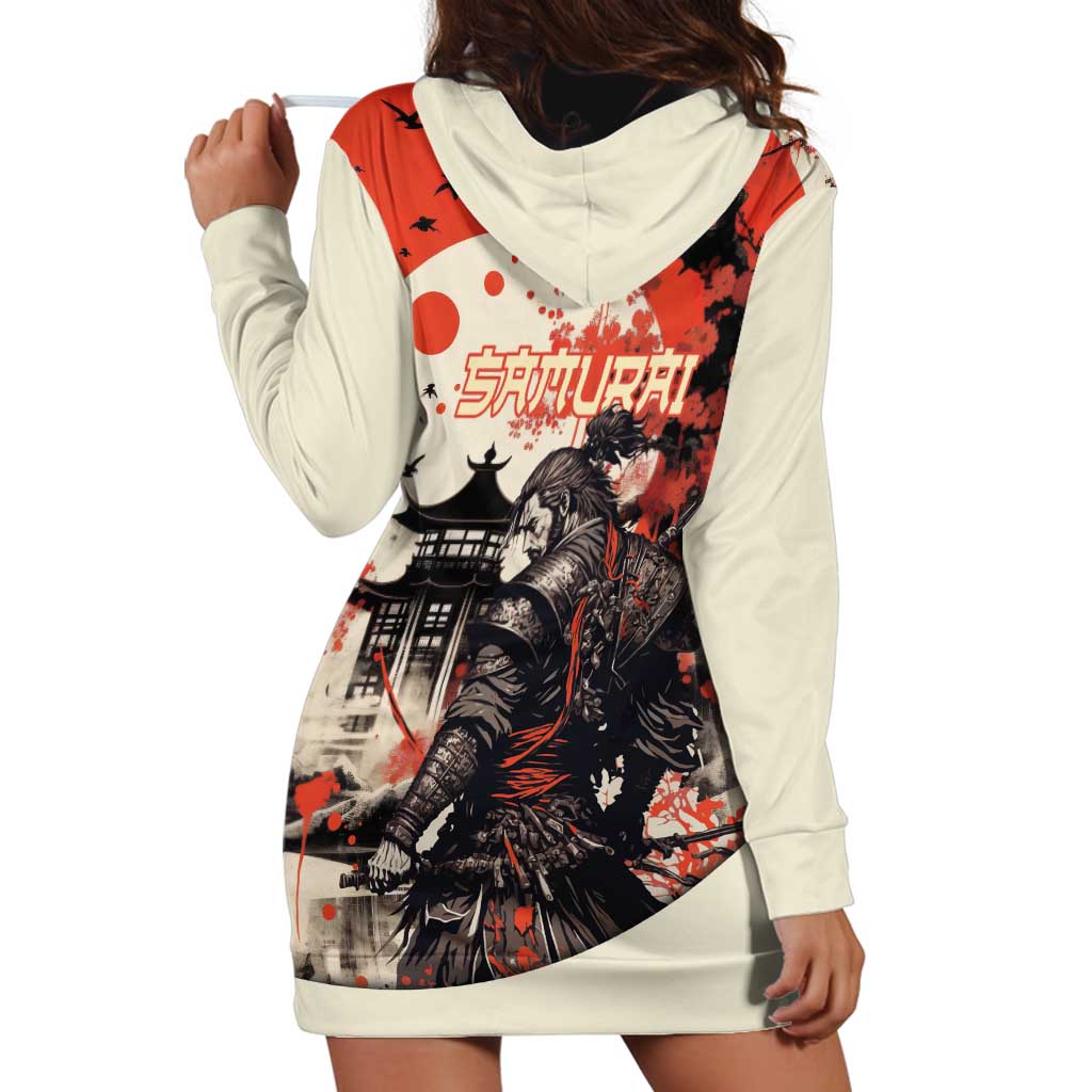 Samurai Warrior Japan Hoodie Dress Red-blossomed Tree Classic Japanese Stylized - Wonder Print Shop