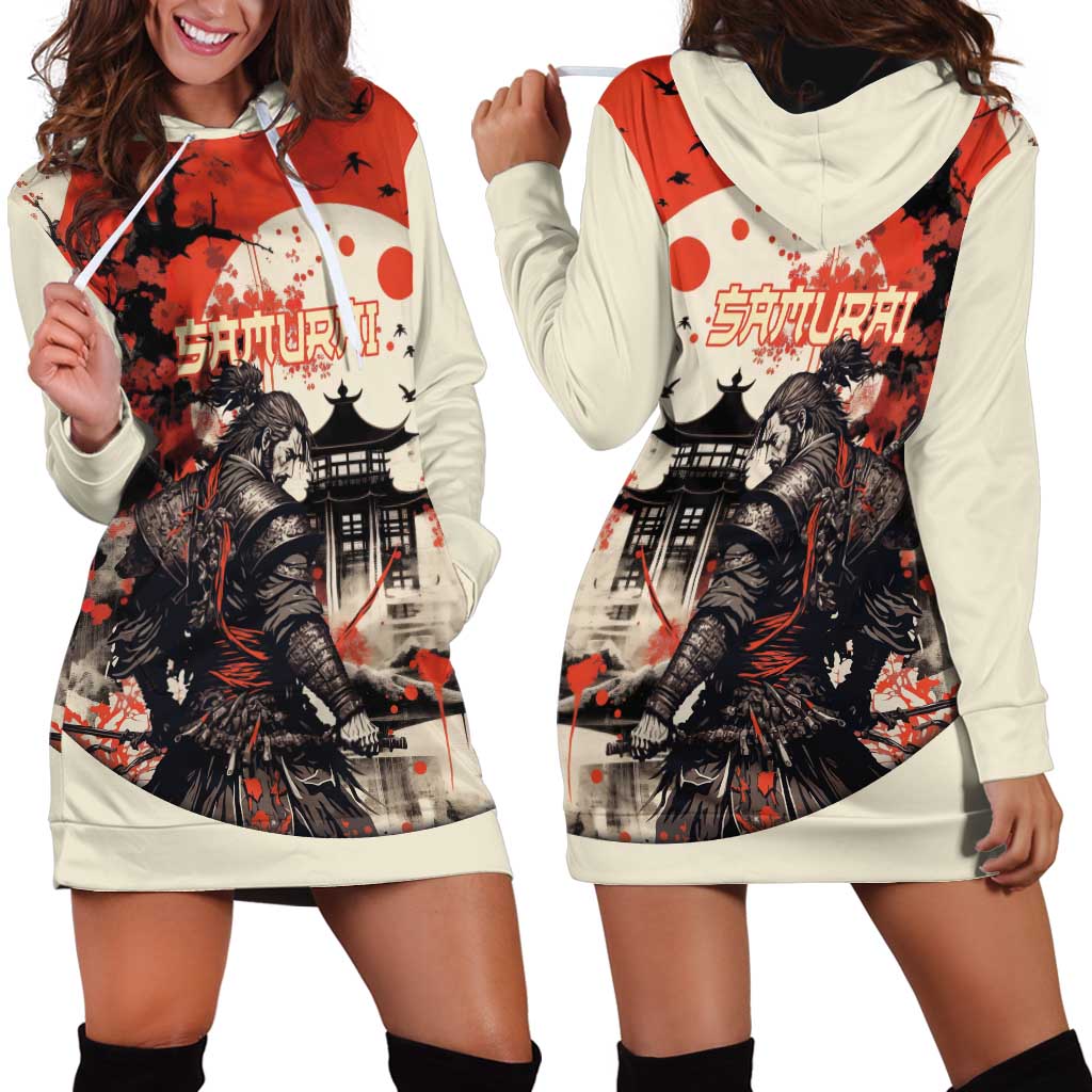 Samurai Warrior Japan Hoodie Dress Red-blossomed Tree Classic Japanese Stylized - Wonder Print Shop