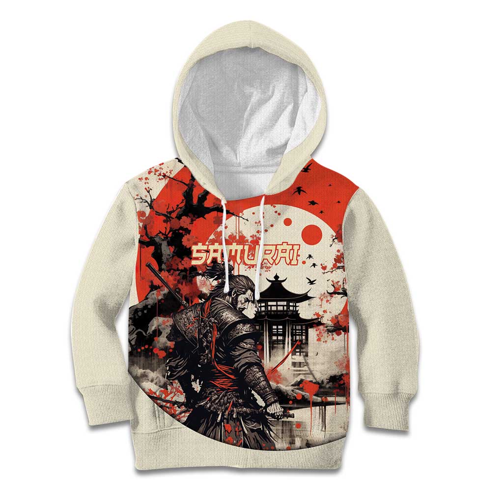 Samurai Warrior Japan Kid Hoodie Red-blossomed Tree Classic Japanese Stylized - Wonder Print Shop