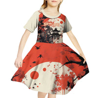Samurai Warrior Japan Kid Short Sleeve Dress Red-blossomed Tree Classic Japanese Stylized - Wonder Print Shop