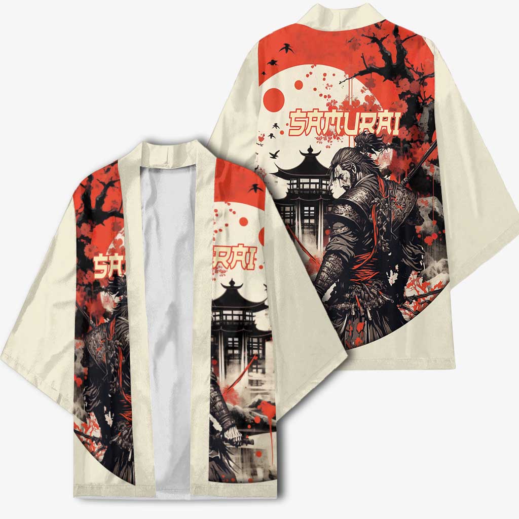 Samurai Warrior Japan Kimono Red-blossomed Tree Classic Japanese Stylized - Wonder Print Shop