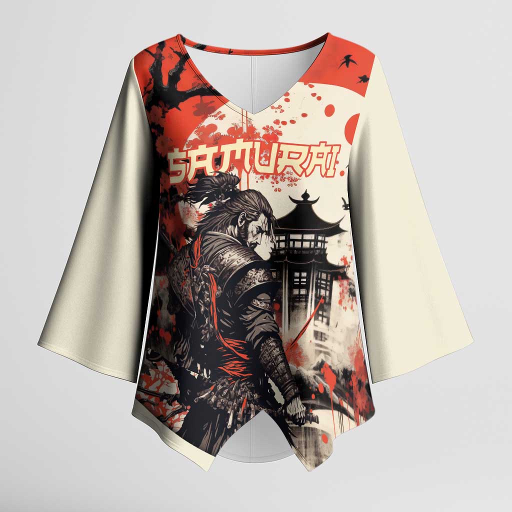 Samurai Warrior Japan Kimono Sleeve Blouse Red-blossomed Tree Classic Japanese Stylized - Wonder Print Shop