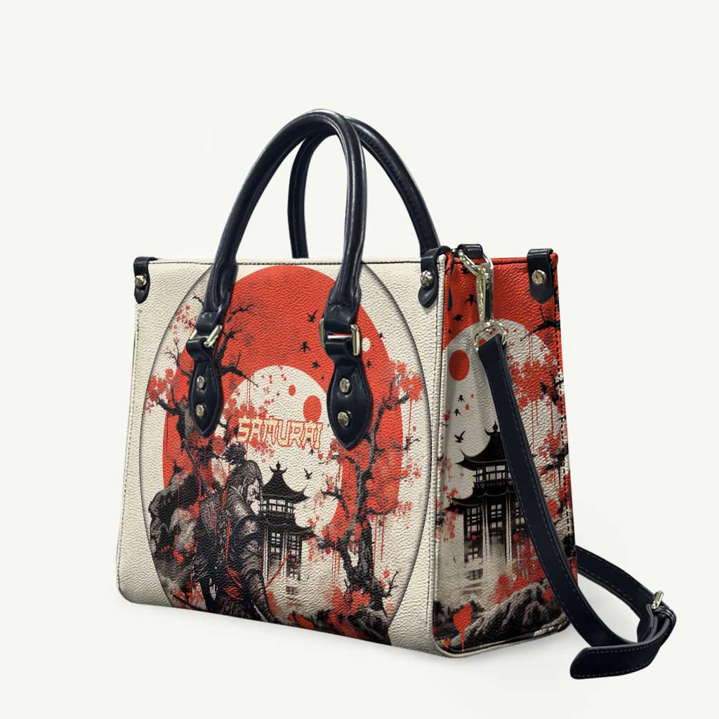 Samurai Warrior Japan Leather Bag Red-blossomed Tree Classic Japanese Stylized - Wonder Print Shop