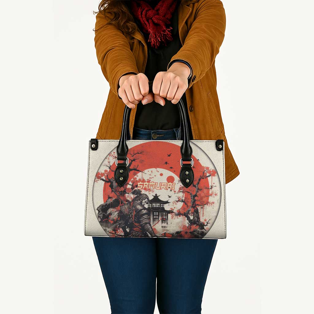 Samurai Warrior Japan Leather Bag Red-blossomed Tree Classic Japanese Stylized - Wonder Print Shop