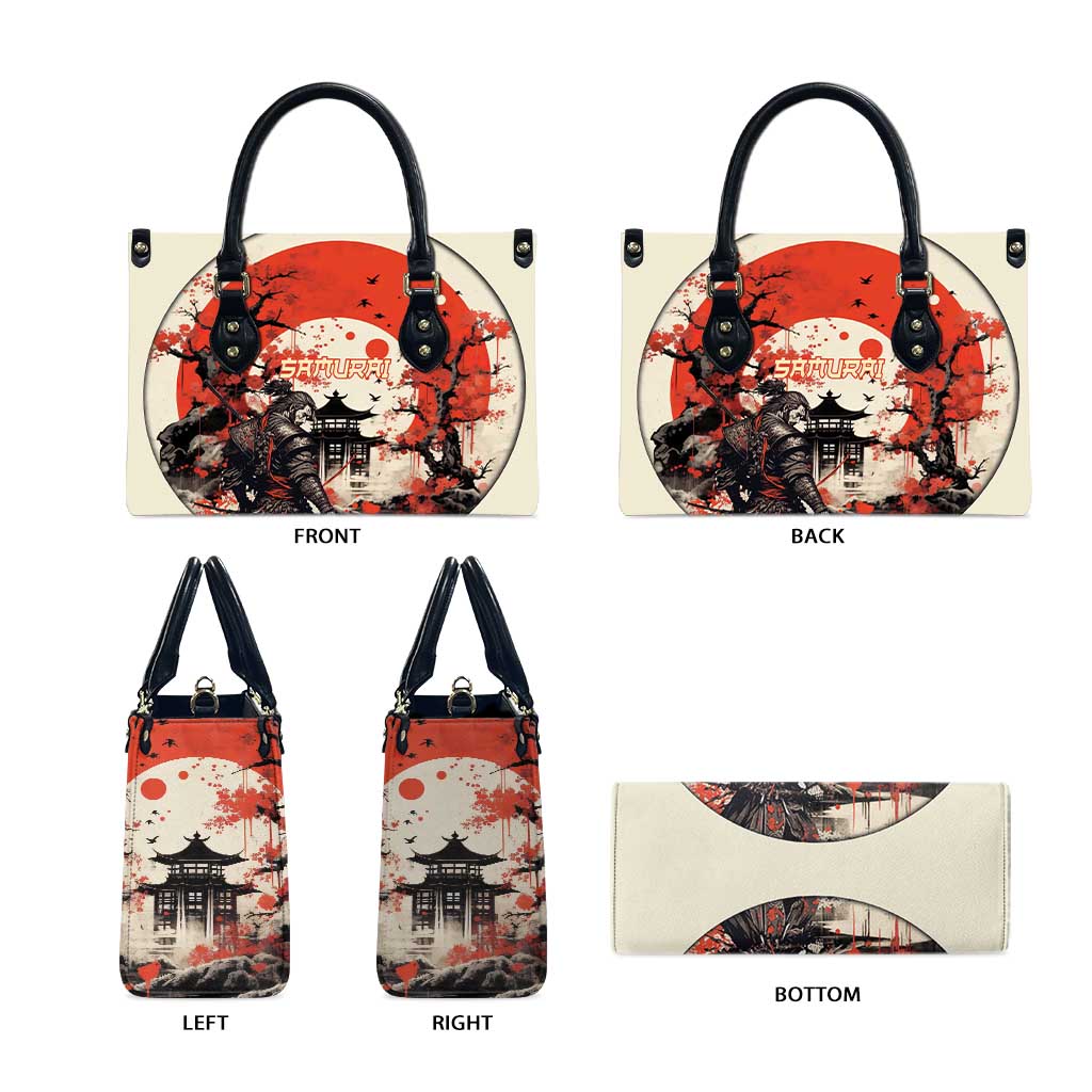 Samurai Warrior Japan Leather Bag Red-blossomed Tree Classic Japanese Stylized - Wonder Print Shop
