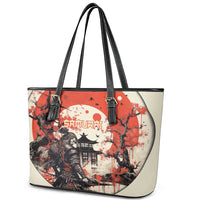 Samurai Warrior Japan Leather Tote Bag Red-blossomed Tree Classic Japanese Stylized - Wonder Print Shop