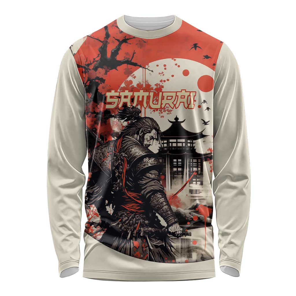 Samurai Warrior Japan Long Sleeve Shirt Red-blossomed Tree Classic Japanese Stylized - Wonder Print Shop