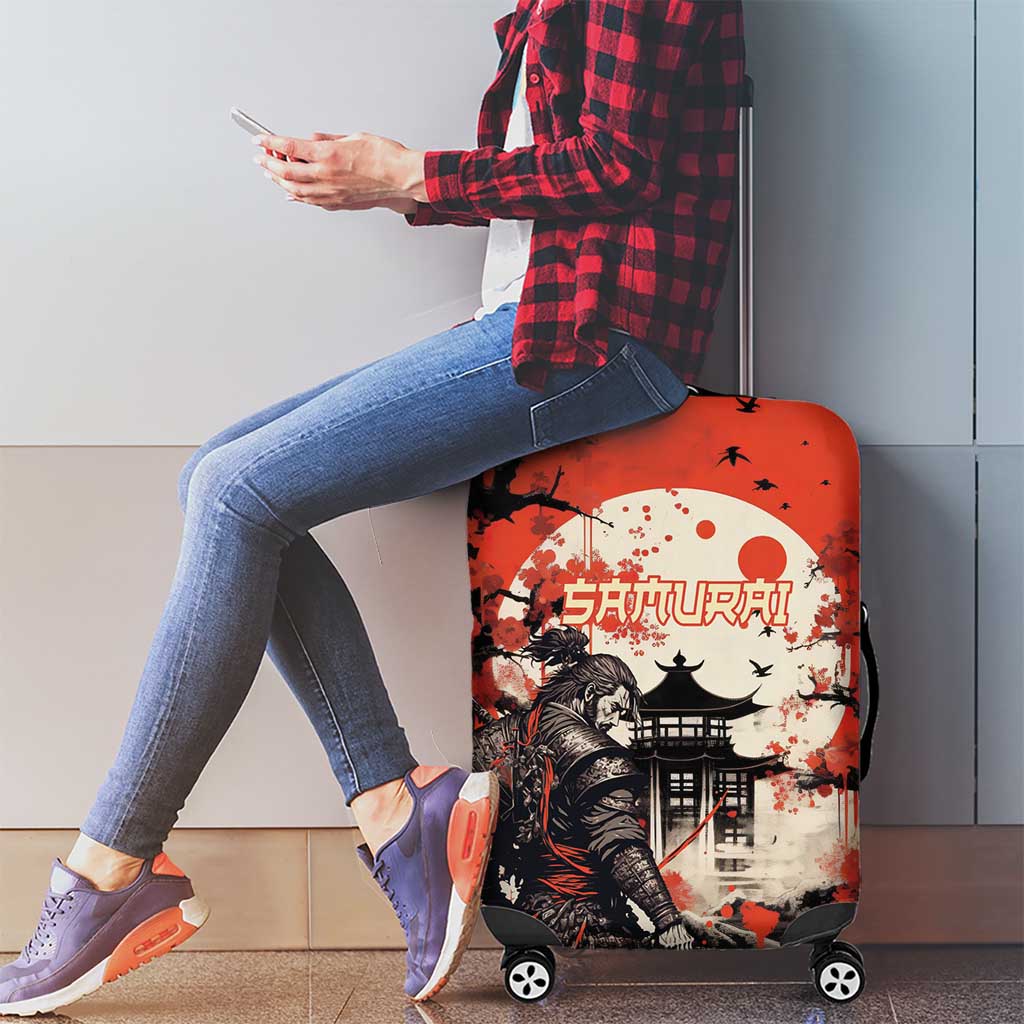Samurai Warrior Japan Luggage Cover Red-blossomed Tree Classic Japanese Stylized - Wonder Print Shop