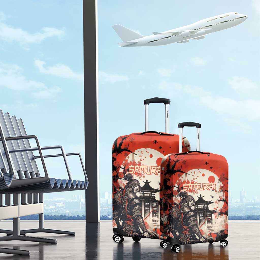 Samurai Warrior Japan Luggage Cover Red-blossomed Tree Classic Japanese Stylized - Wonder Print Shop