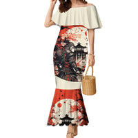Samurai Warrior Japan Mermaid Dress Red-blossomed Tree Classic Japanese Stylized - Wonder Print Shop