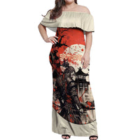 Samurai Warrior Japan Off Shoulder Maxi Dress Red-blossomed Tree Classic Japanese Stylized - Wonder Print Shop