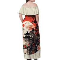 Samurai Warrior Japan Off Shoulder Maxi Dress Red-blossomed Tree Classic Japanese Stylized - Wonder Print Shop