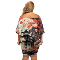 Samurai Warrior Japan Off Shoulder Short Dress Red-blossomed Tree Classic Japanese Stylized - Wonder Print Shop