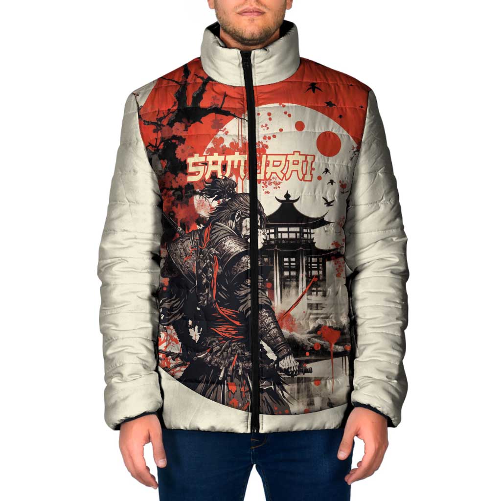 Samurai Warrior Japan Padded Jacket Red-blossomed Tree Classic Japanese Stylized - Wonder Print Shop