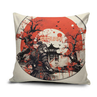 Samurai Warrior Japan Pillow Cover Red-blossomed Tree Classic Japanese Stylized - Wonder Print Shop