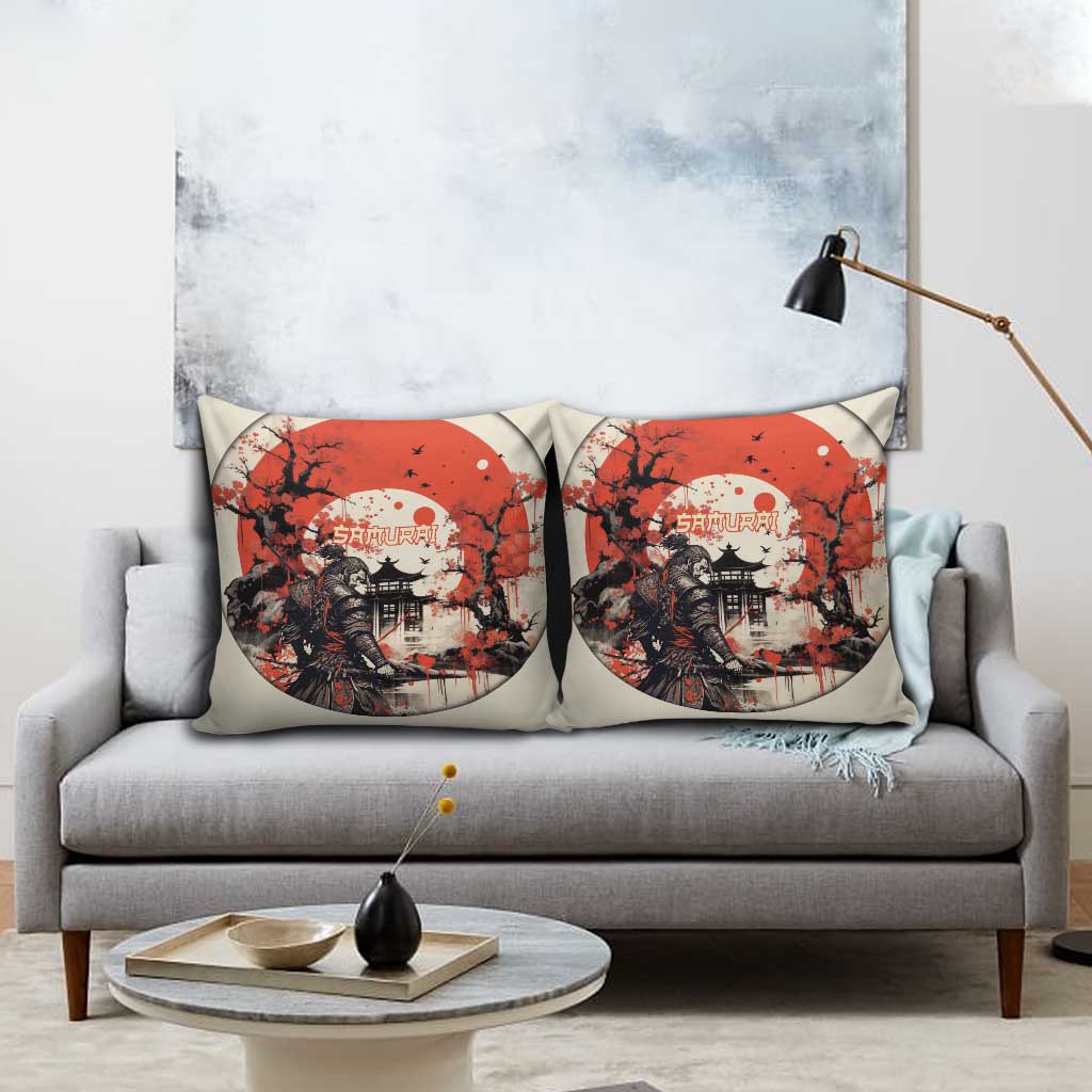 Samurai Warrior Japan Pillow Cover Red-blossomed Tree Classic Japanese Stylized - Wonder Print Shop