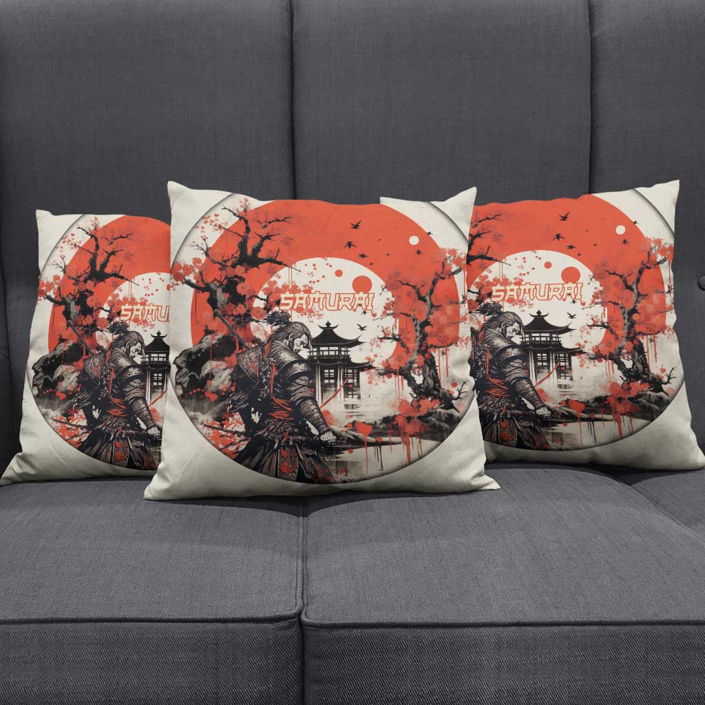 Samurai Warrior Japan Pillow Cover Red-blossomed Tree Classic Japanese Stylized - Wonder Print Shop
