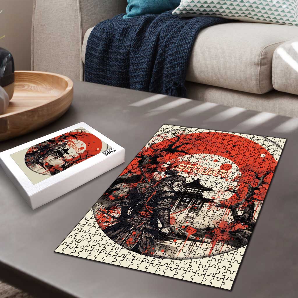 Samurai Warrior Japan Puzzle Red-blossomed Tree Classic Japanese Stylized - Wonder Print Shop