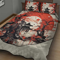 Samurai Warrior Japan Quilt Bed Set Red-blossomed Tree Classic Japanese Stylized - Wonder Print Shop