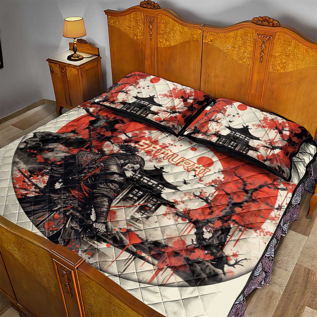 Samurai Warrior Japan Quilt Bed Set Red-blossomed Tree Classic Japanese Stylized - Wonder Print Shop