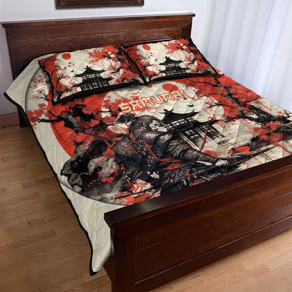 Samurai Warrior Japan Quilt Bed Set Red-blossomed Tree Classic Japanese Stylized - Wonder Print Shop