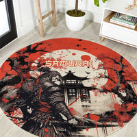 Samurai Warrior Japan Round Carpet Red-blossomed Tree Classic Japanese Stylized - Wonder Print Shop