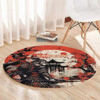 Samurai Warrior Japan Round Carpet Red-blossomed Tree Classic Japanese Stylized - Wonder Print Shop