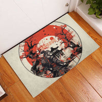 Samurai Warrior Japan Rubber Doormat Red-blossomed Tree Classic Japanese Stylized - Wonder Print Shop