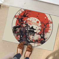 Samurai Warrior Japan Rubber Doormat Red-blossomed Tree Classic Japanese Stylized - Wonder Print Shop