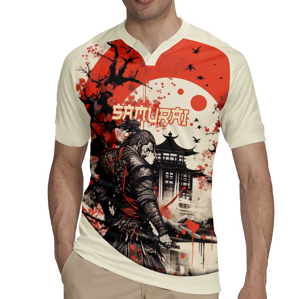 Samurai Warrior Japan Rugby Jersey Red-blossomed Tree Classic Japanese Stylized - Wonder Print Shop