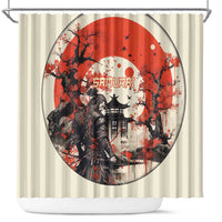 Samurai Warrior Japan Shower Curtain Red-blossomed Tree Classic Japanese Stylized - Wonder Print Shop