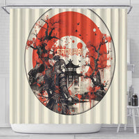 Samurai Warrior Japan Shower Curtain Red-blossomed Tree Classic Japanese Stylized - Wonder Print Shop
